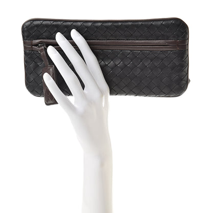 Bottega Veneta Nappa Intrecciato Zip Clutch Black Brown 2 of 8