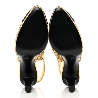Chanel Glitter Grosgrain Cap Toe CC Slingback Pumps 39.5 Gold Black 7 of 17