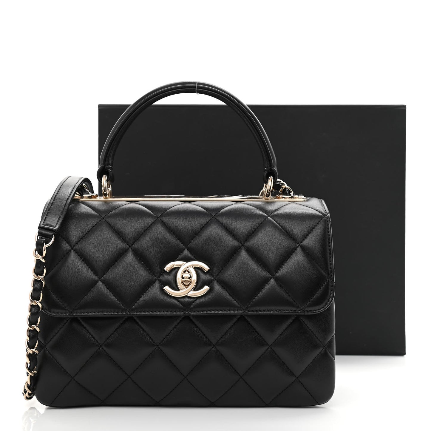 Lambskin Quilted Small Trendy CC Dual Handle Flap Bag Black