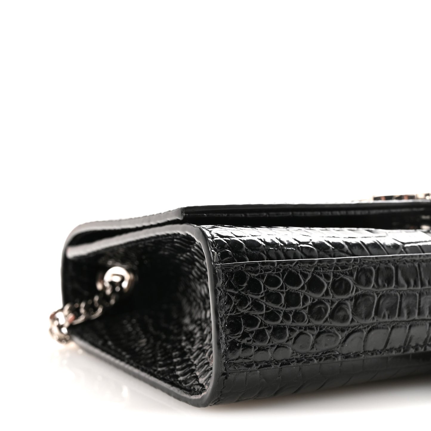 Calfskin Crocodile Embossed Small Classic Monogram Kate Tassel Satchel Black