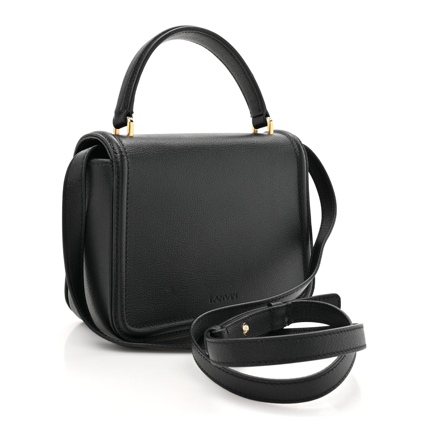 Calfskin 22 Logo Plaque Top Handle Bag Black