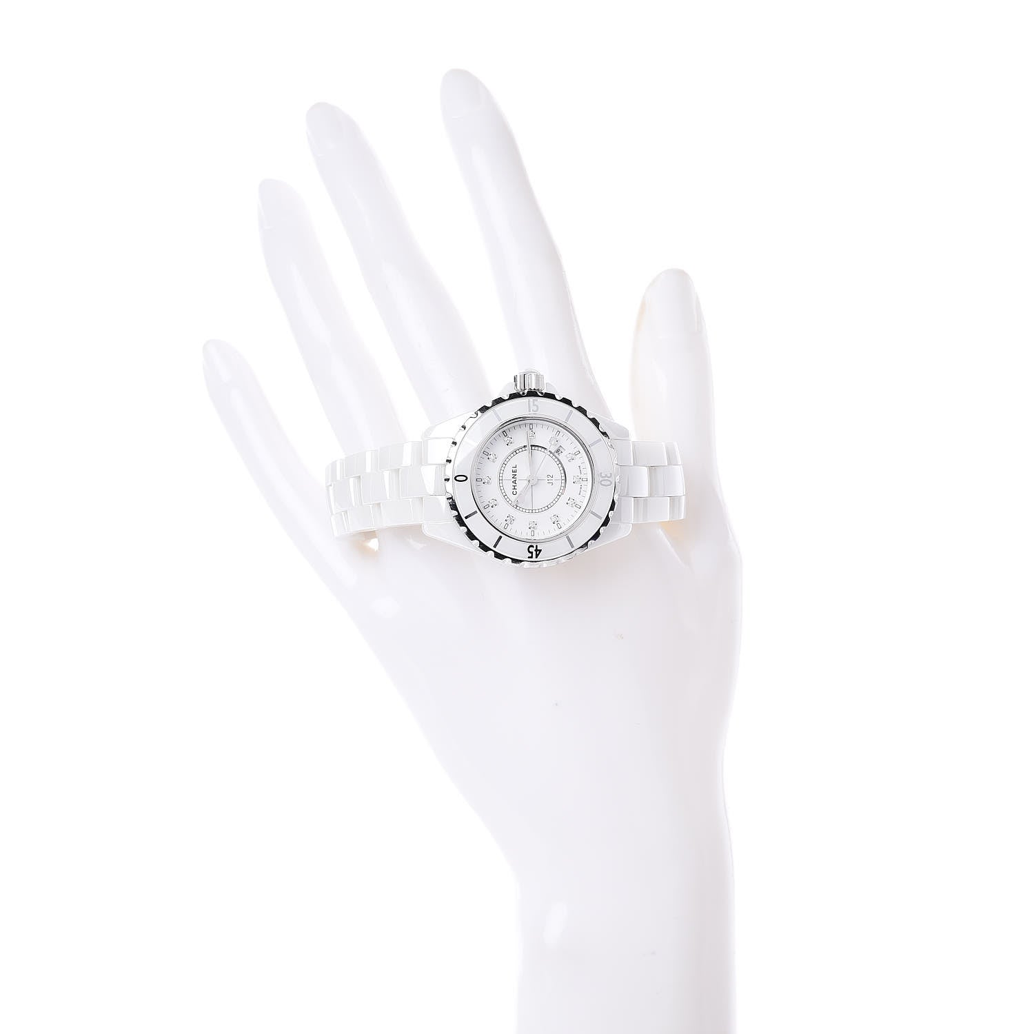 Chanel Stainless Steel Ceramic Diamond 33mm J12 Quartz Watch White 2 of 5
