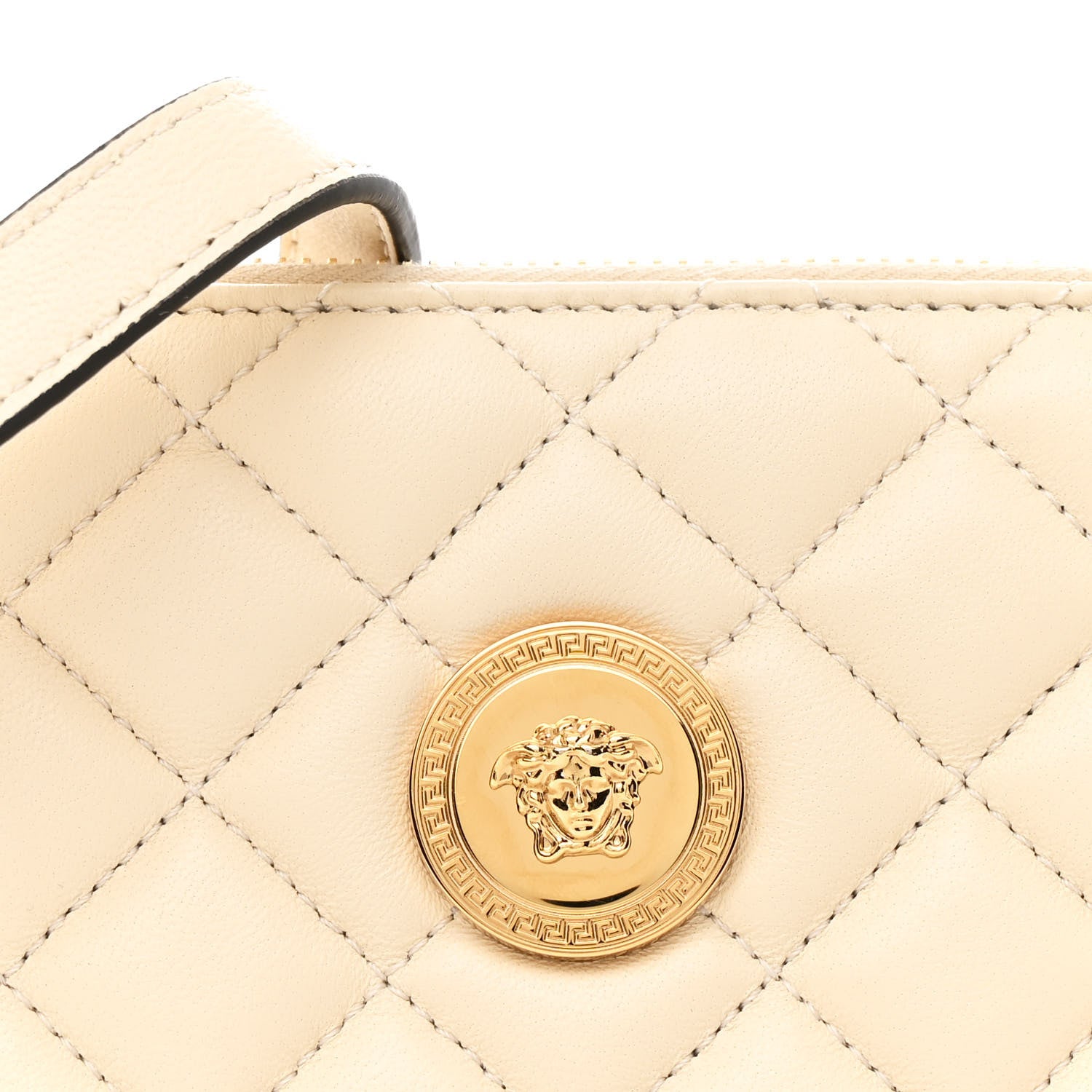 Versace Calfskin Quilted Small Tribute Icon Pouch Beige 7 of 9