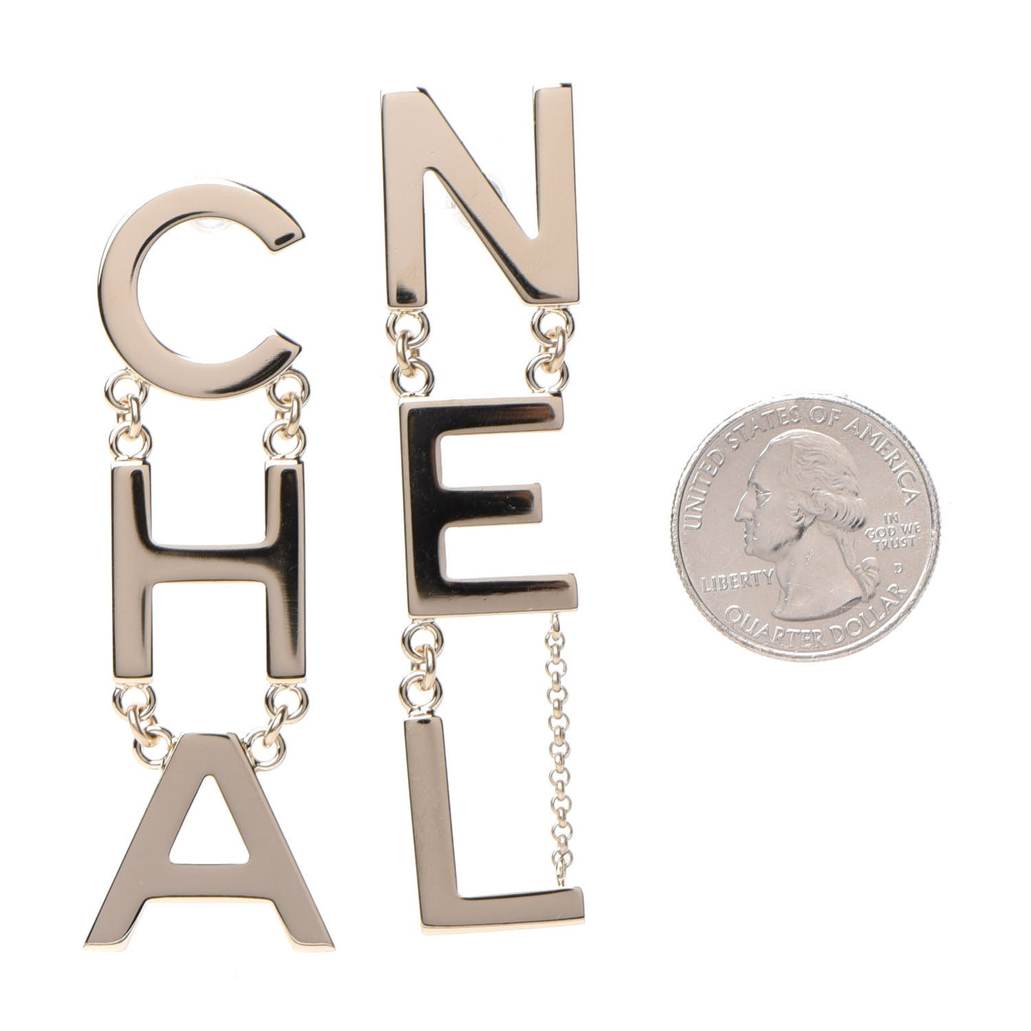 Metal Cha-Nel Logo Drop Earrings Gold
