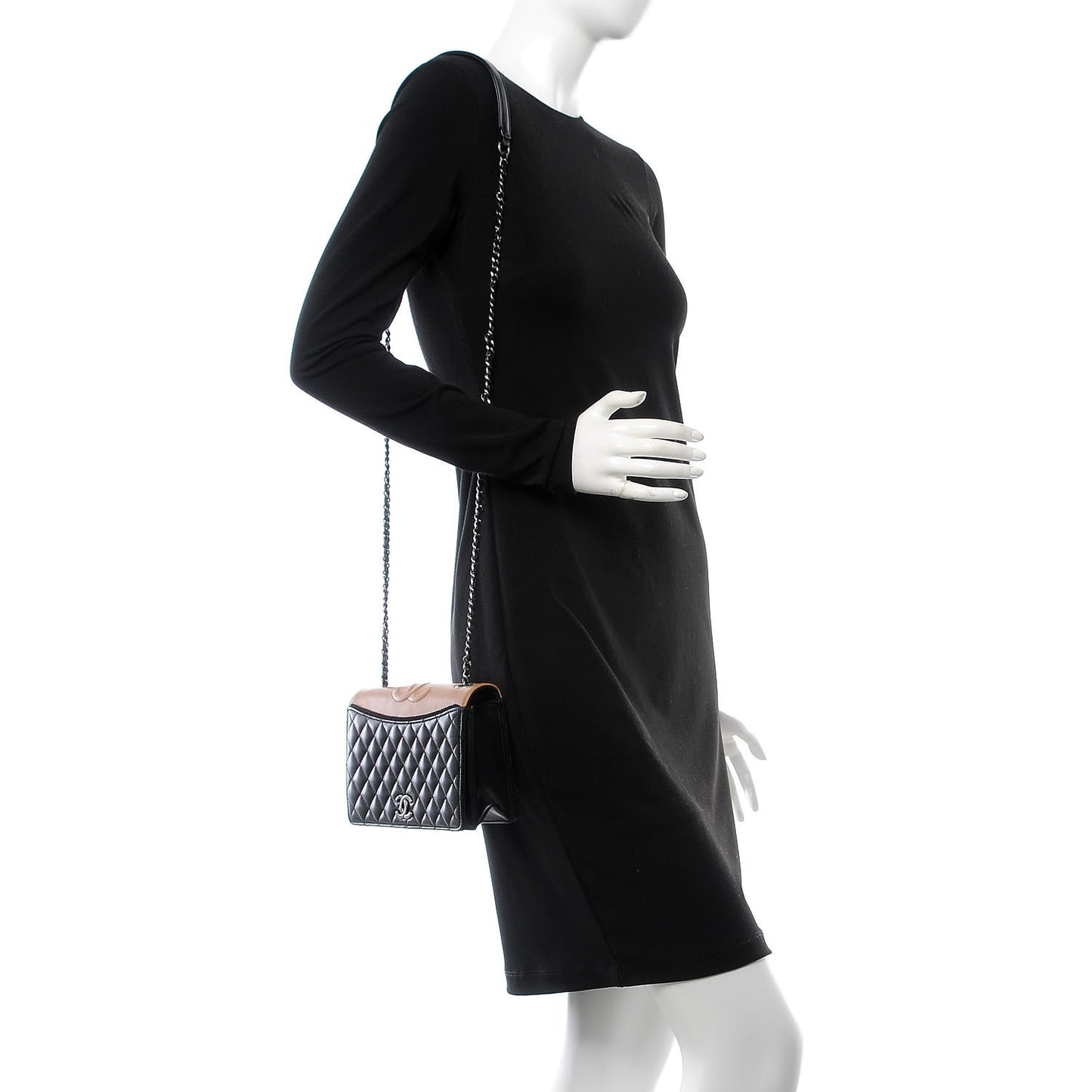 Calfskin Quilted Small Ballerine Flap Black Beige
