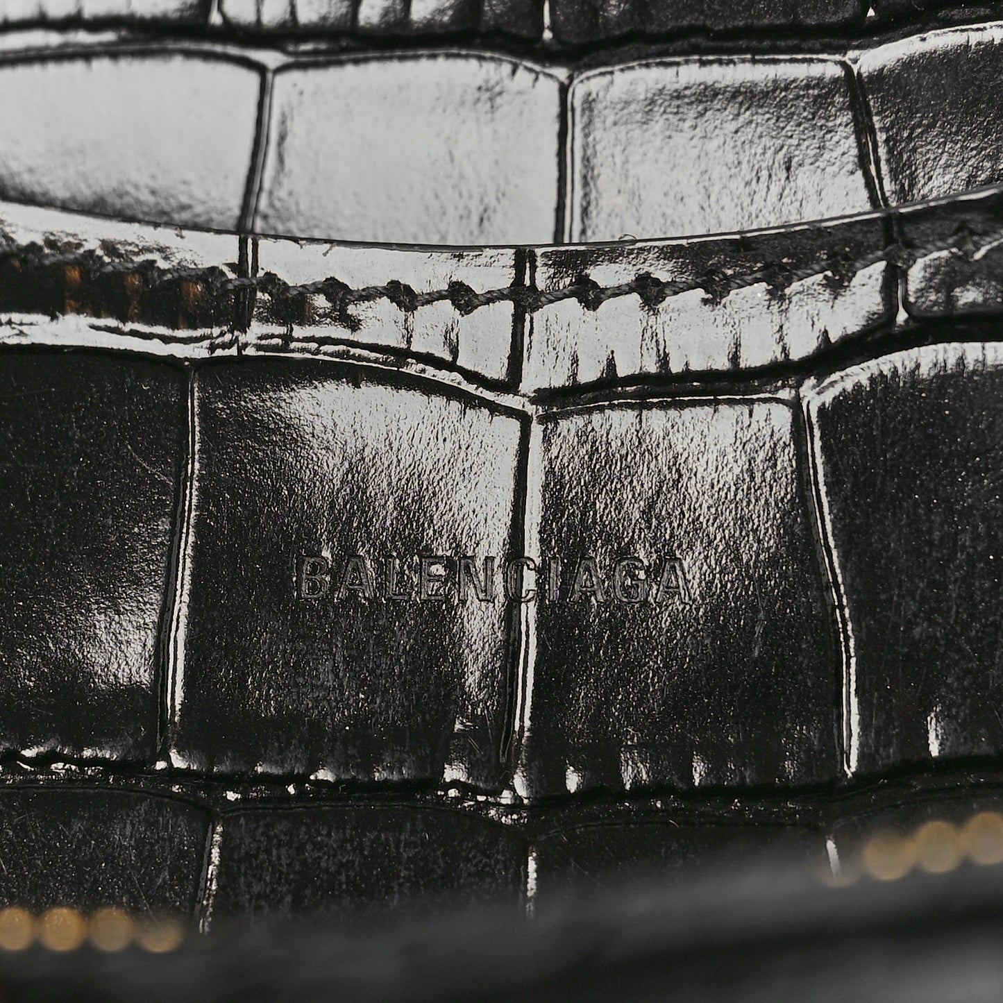 Shiny Supple Calfskin Crocodile Embossed Brass Hardware Neo Classic City Black