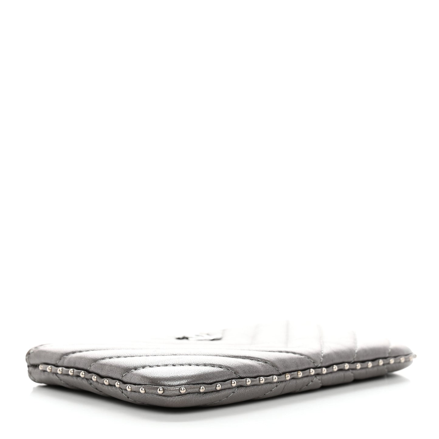 Crumpled Calfskin Chevron Quilted Studded Small Cosmetic Case Grey
