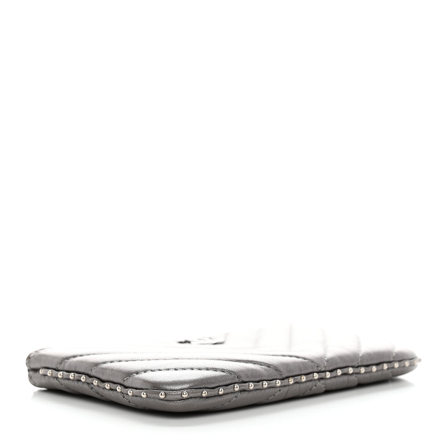Chanel Crumpled Calfskin Chevron Quilted Studded Small Cosmetic Case Grey 4 of 7