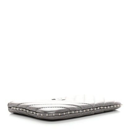 Chanel Crumpled Calfskin Chevron Quilted Studded Small Cosmetic Case Grey 4 of 7