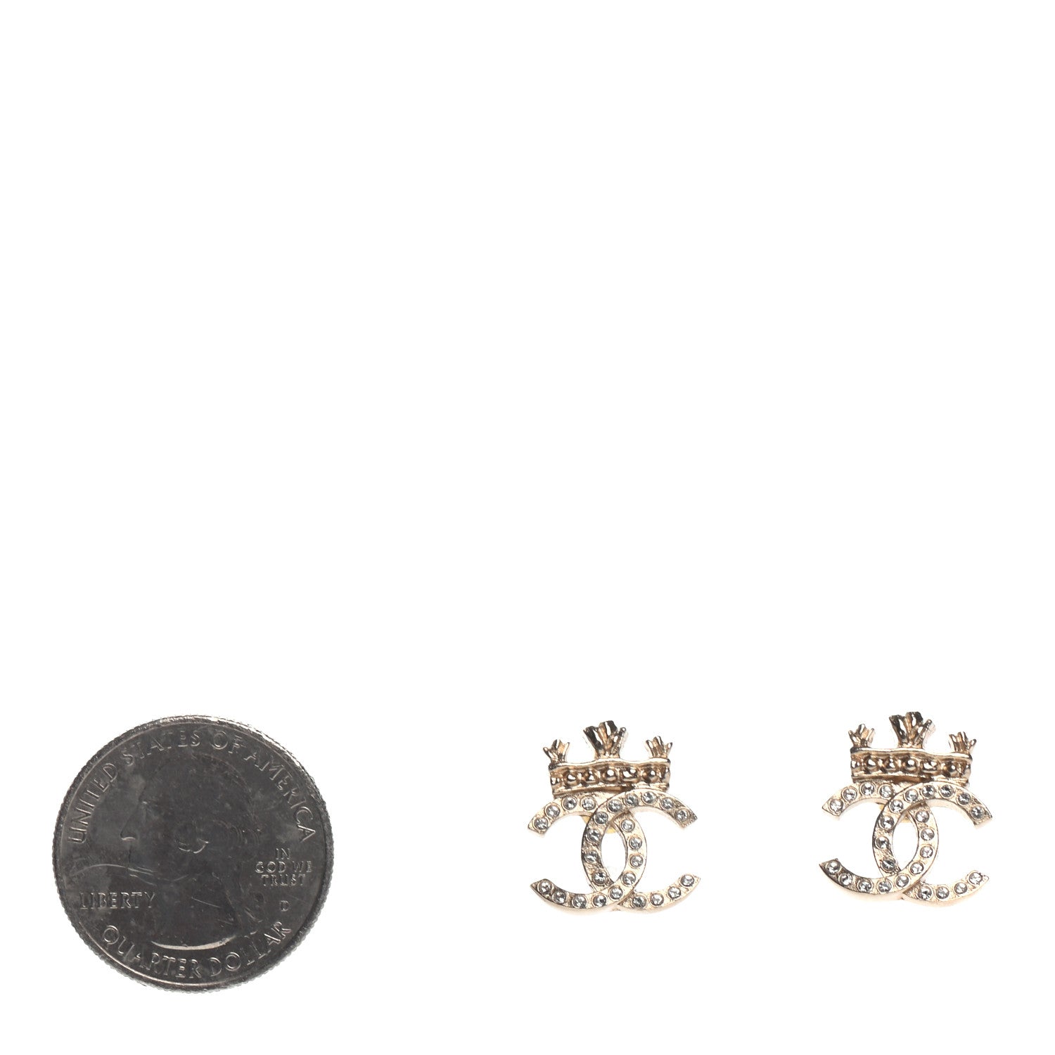 Chanel Crystal CC Crown Earrings Gold 2 of 4