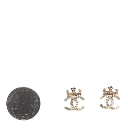 Chanel Crystal CC Crown Earrings Gold 2 of 4