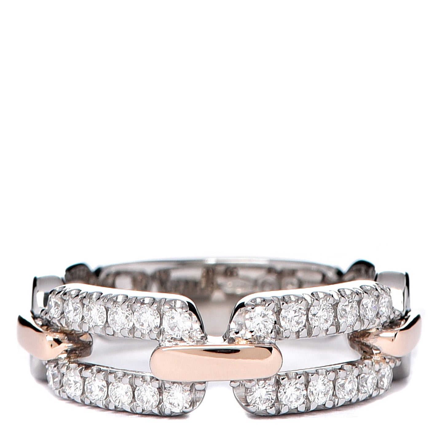 18K White Pink Gold Diamond Chain Link Band Ring 53 6.25