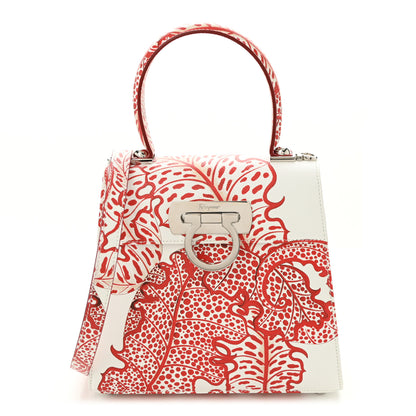 Salvatore Ferragamo Calfskin Printed Small Iconic Top Handle Bag White Red 1 of 10