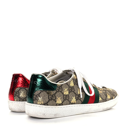 Gucci GG Supreme Monogram Bees Ayers Web Womens Ace Sneakers 36.5 Beige Oro Green Red 4 of 10