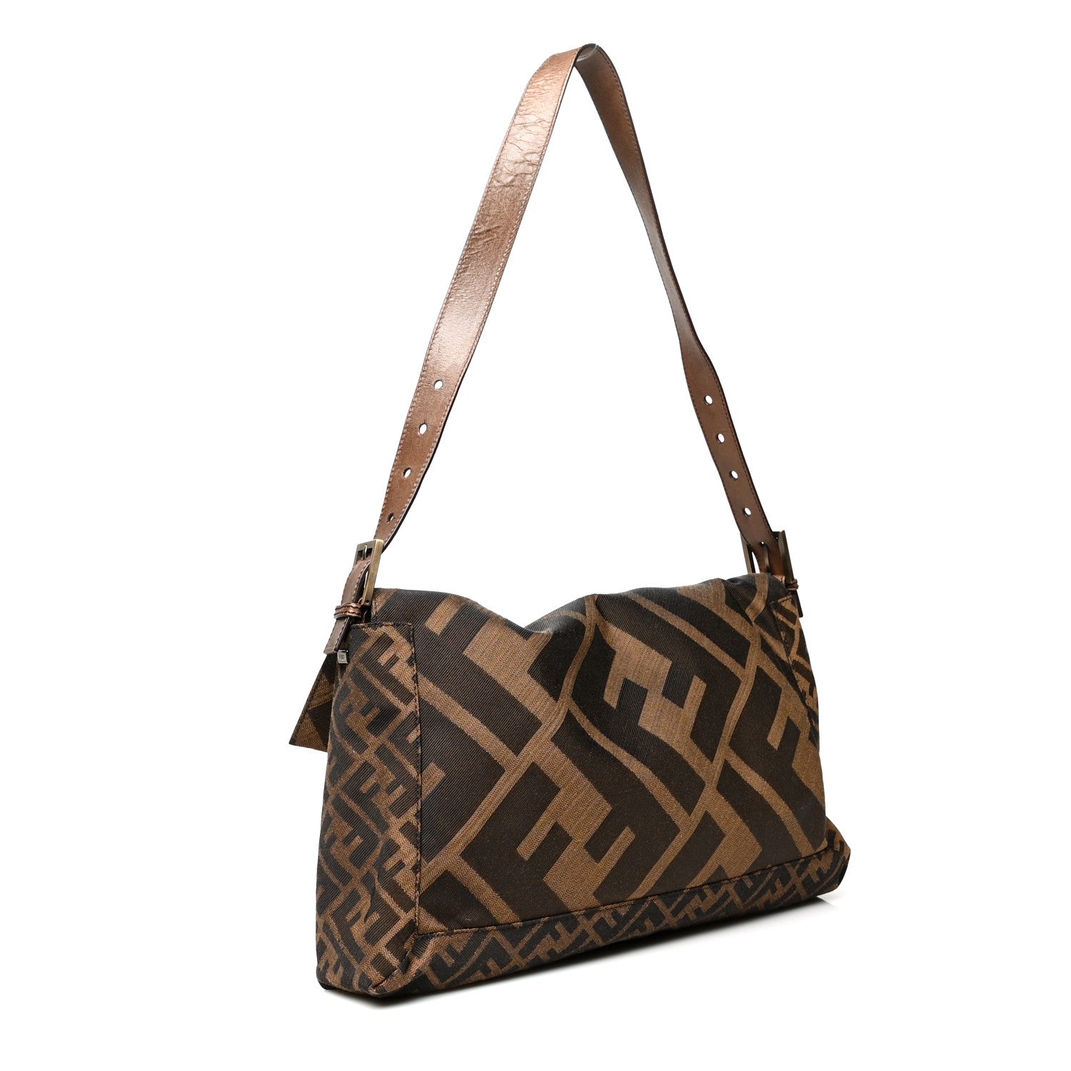 Fendi Fabric FF Diagonal Whipstich Large Convertible Baguette Tobacco 3 of 10