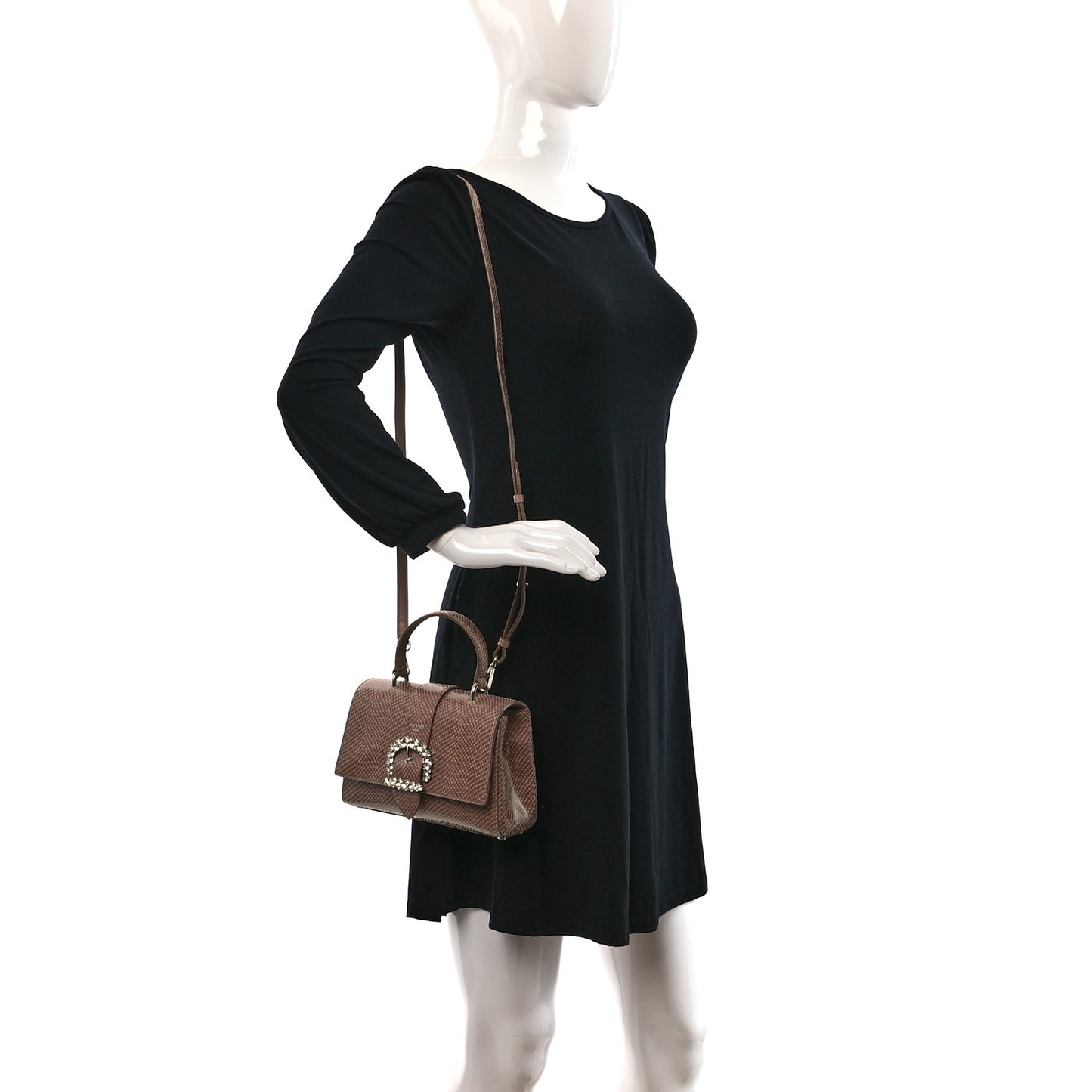 Calfskin Lizard Embossed Small Cheri Top Handle Bag Beige