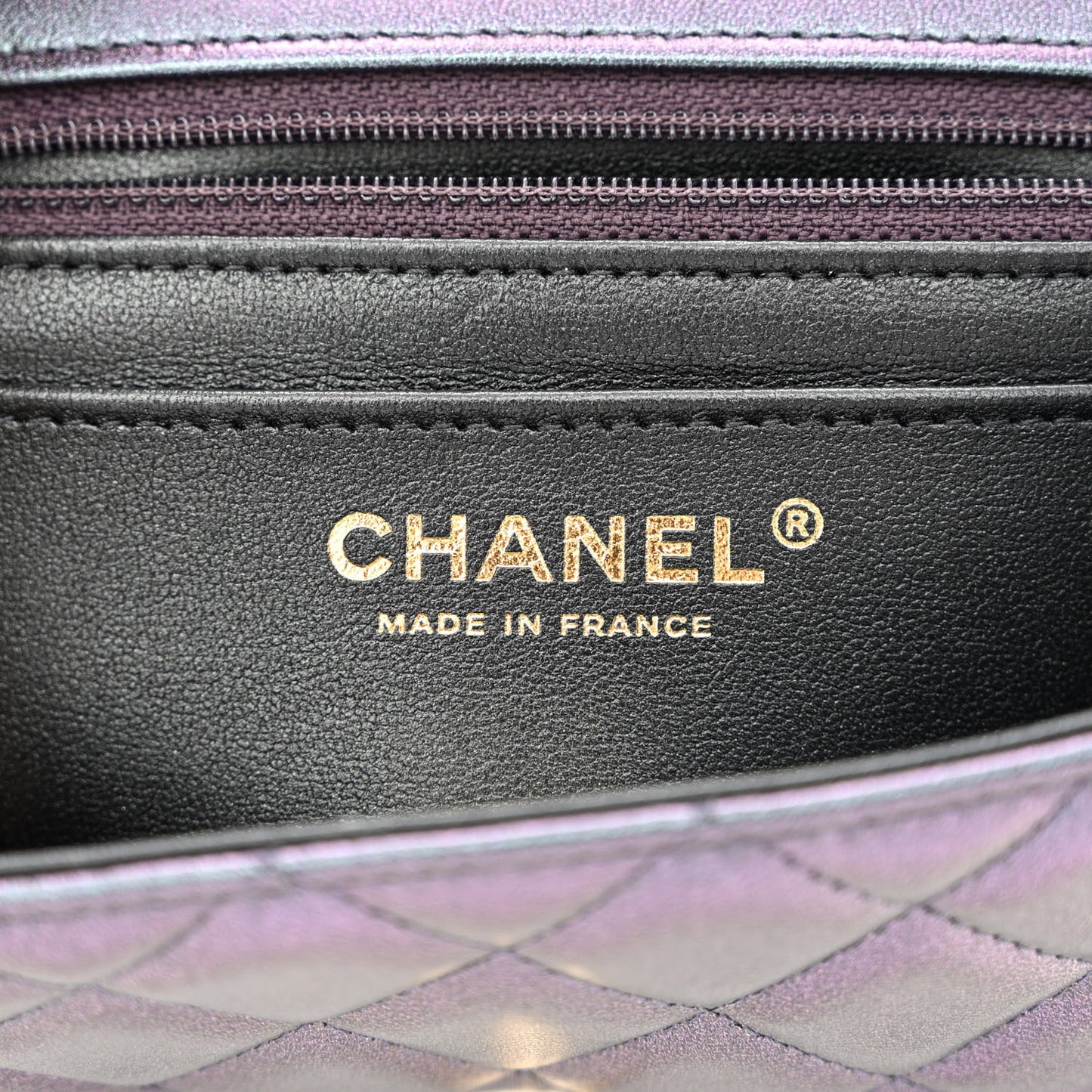 Iridescent Lambskin Quilted Mini Rectangular Flap Black