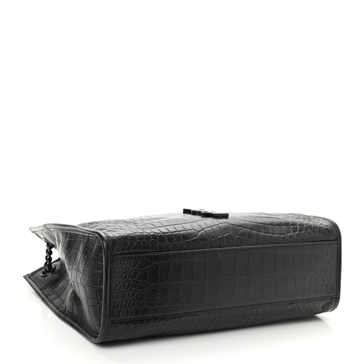 Calfskin Crocodile Embossed Monogram Medium Niki Shopping Bag Black