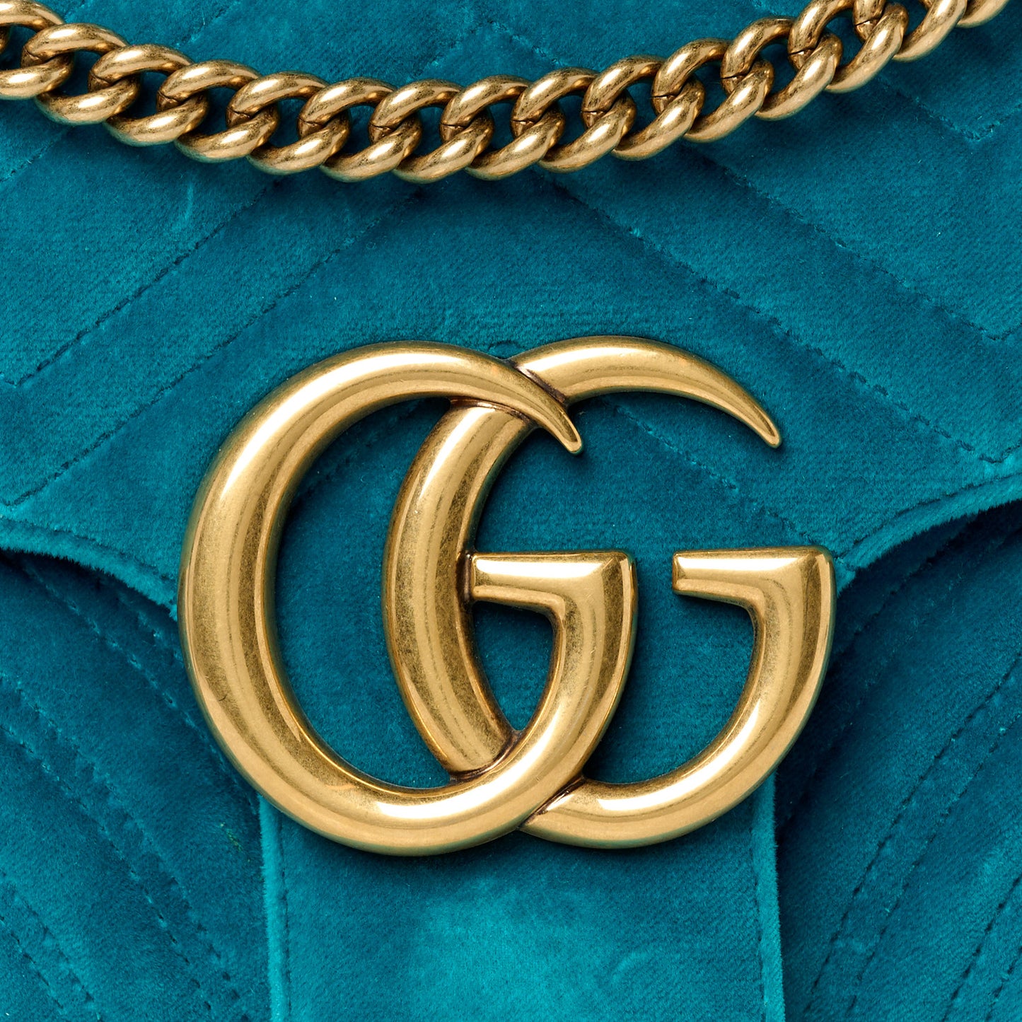 Velvet Matelasse Medium GG Marmont Shoulder Bag Pavone Cyan