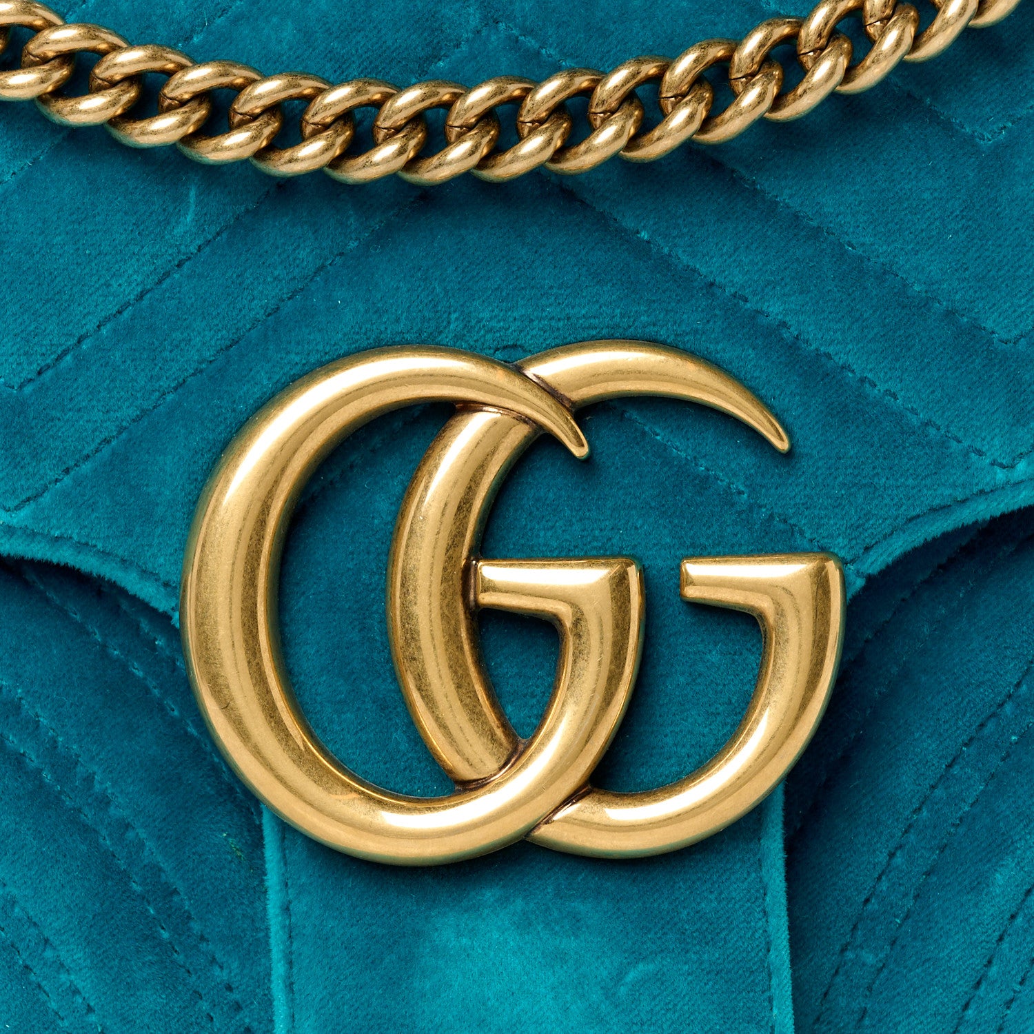 Gucci Velvet Matelasse Medium GG Marmont Shoulder Bag Pavone Cyan 9 of 12