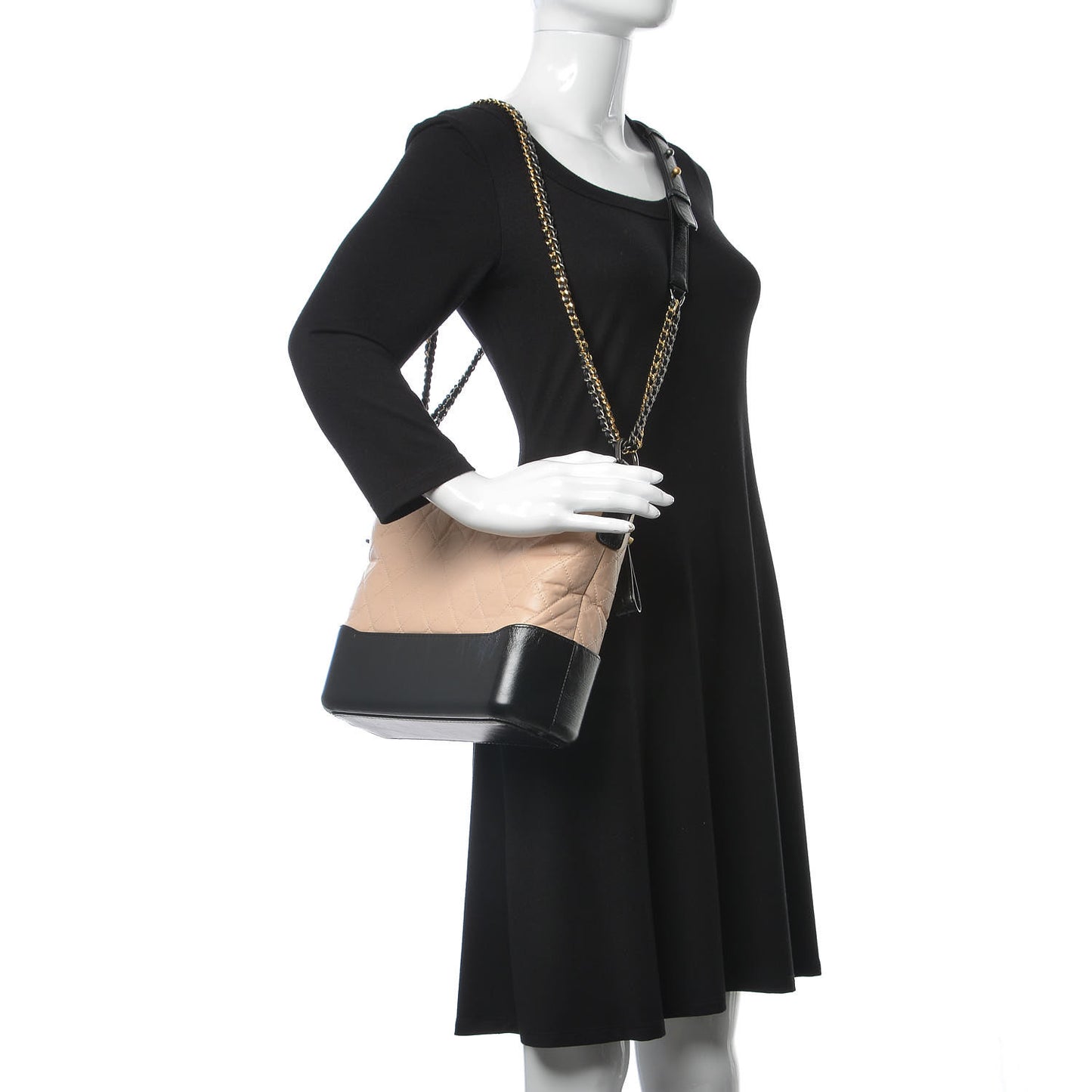 Aged Calfskin Quilted Medium Gabrielle Hobo Beige Black