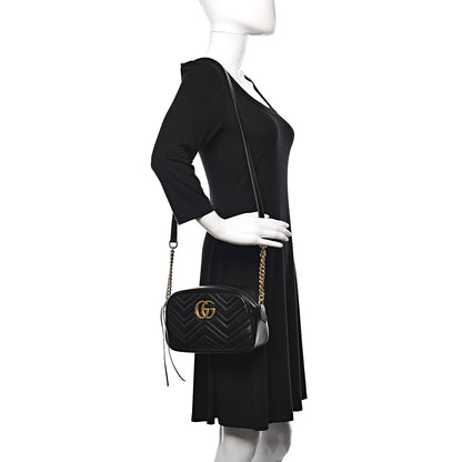 Gucci Calfskin Matelasse Small GG Marmont Chain Shoulder Bag Black 2 of 10