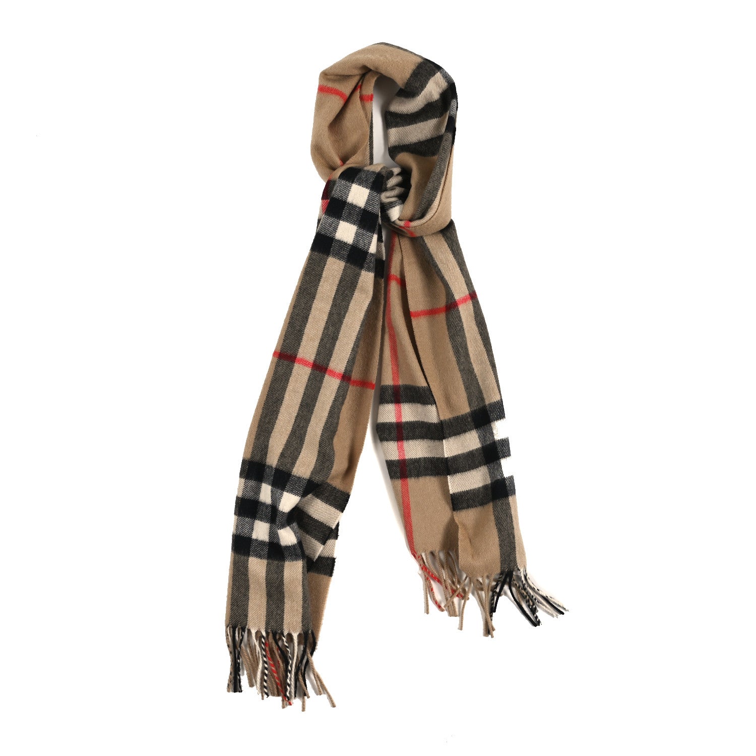 Burberry Cashmere Giant Check Fringe Scarf Archive Beige 1821332