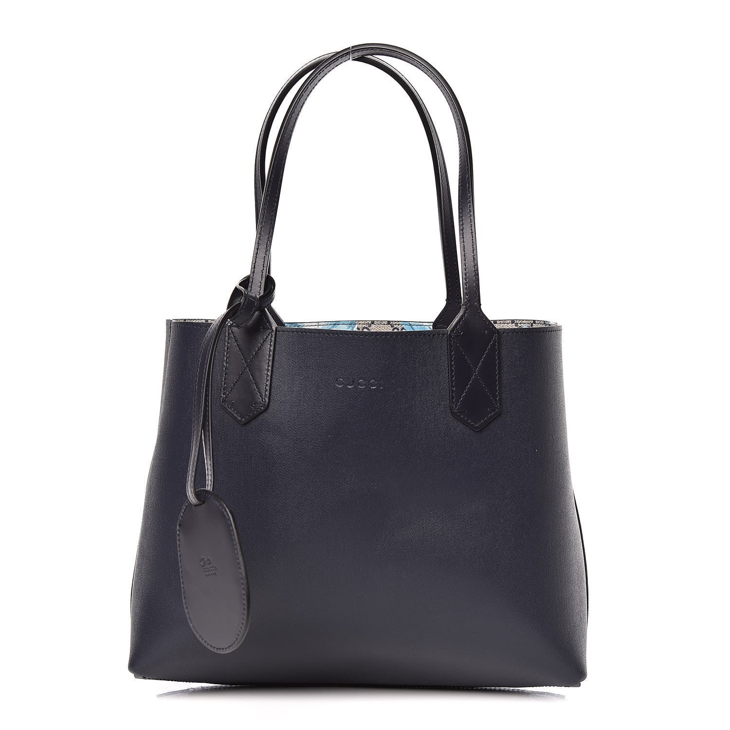 Gucci GG Supreme Monogram Blooms Small Reversible Tote Beige Blue Navy 3 of 14