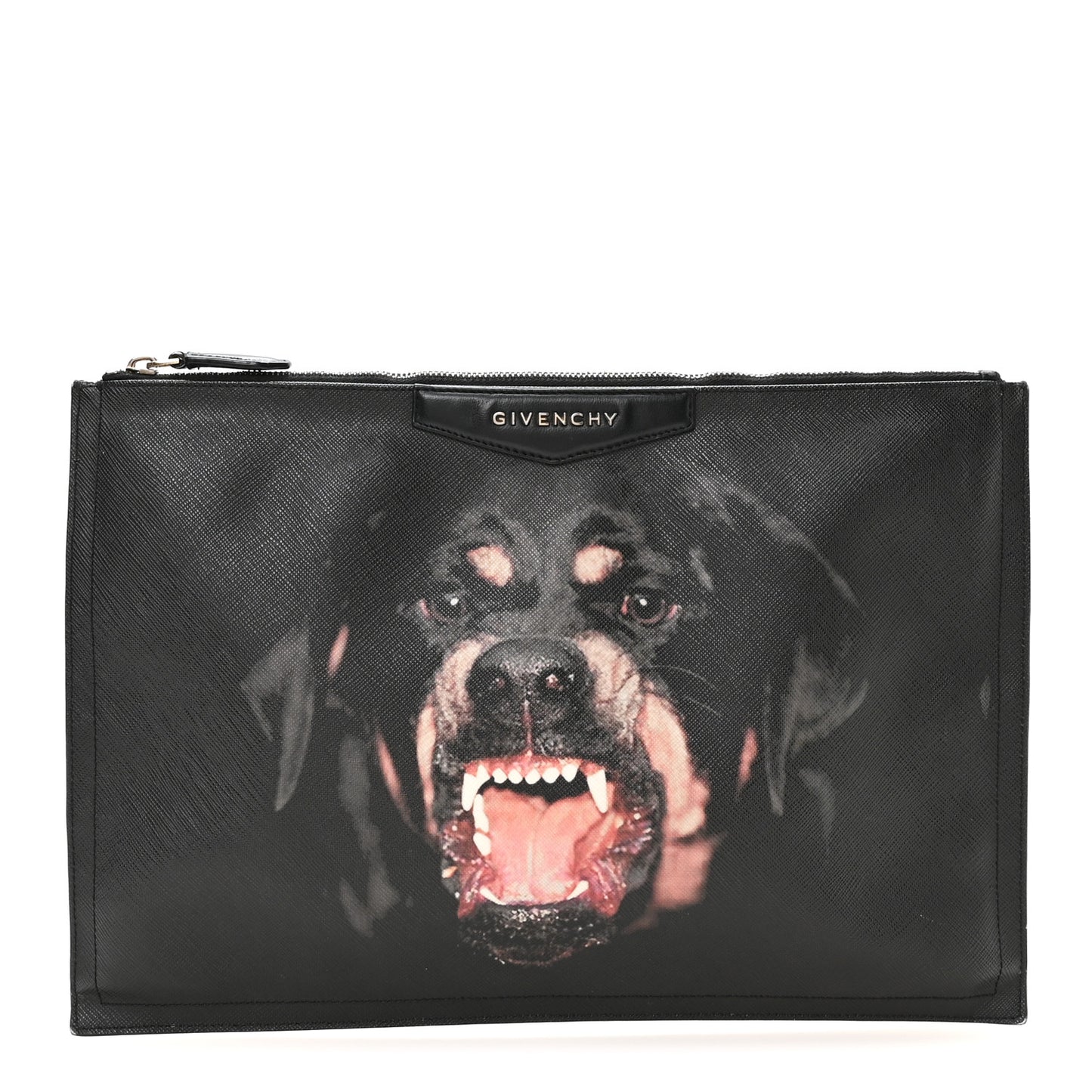 Texutured Coated Canvas Rottweiler Print Large Cosmetic Pouch Black