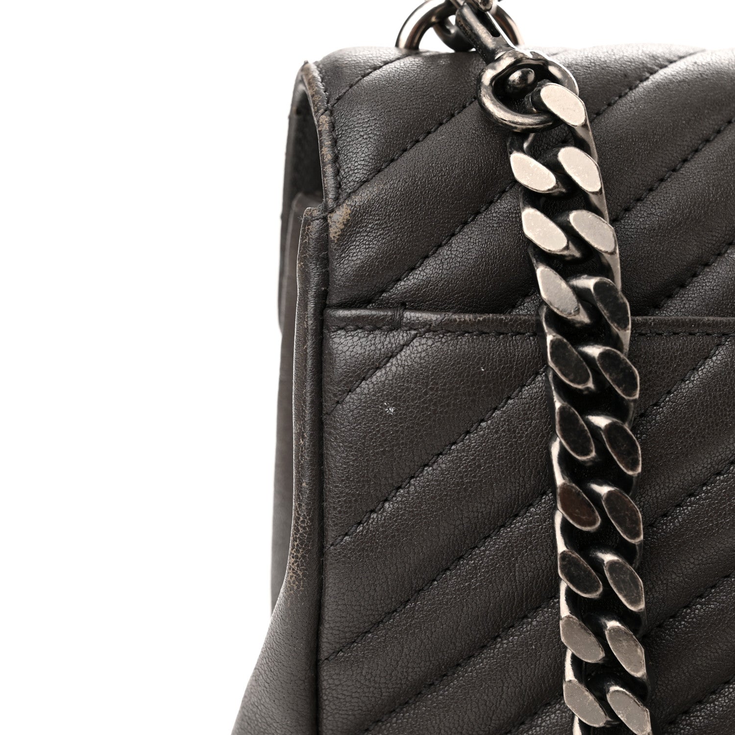 Saint Laurent Sheepskin Matelasse Chevron Monogram Medium College Bag Light Coal 18 of 20
