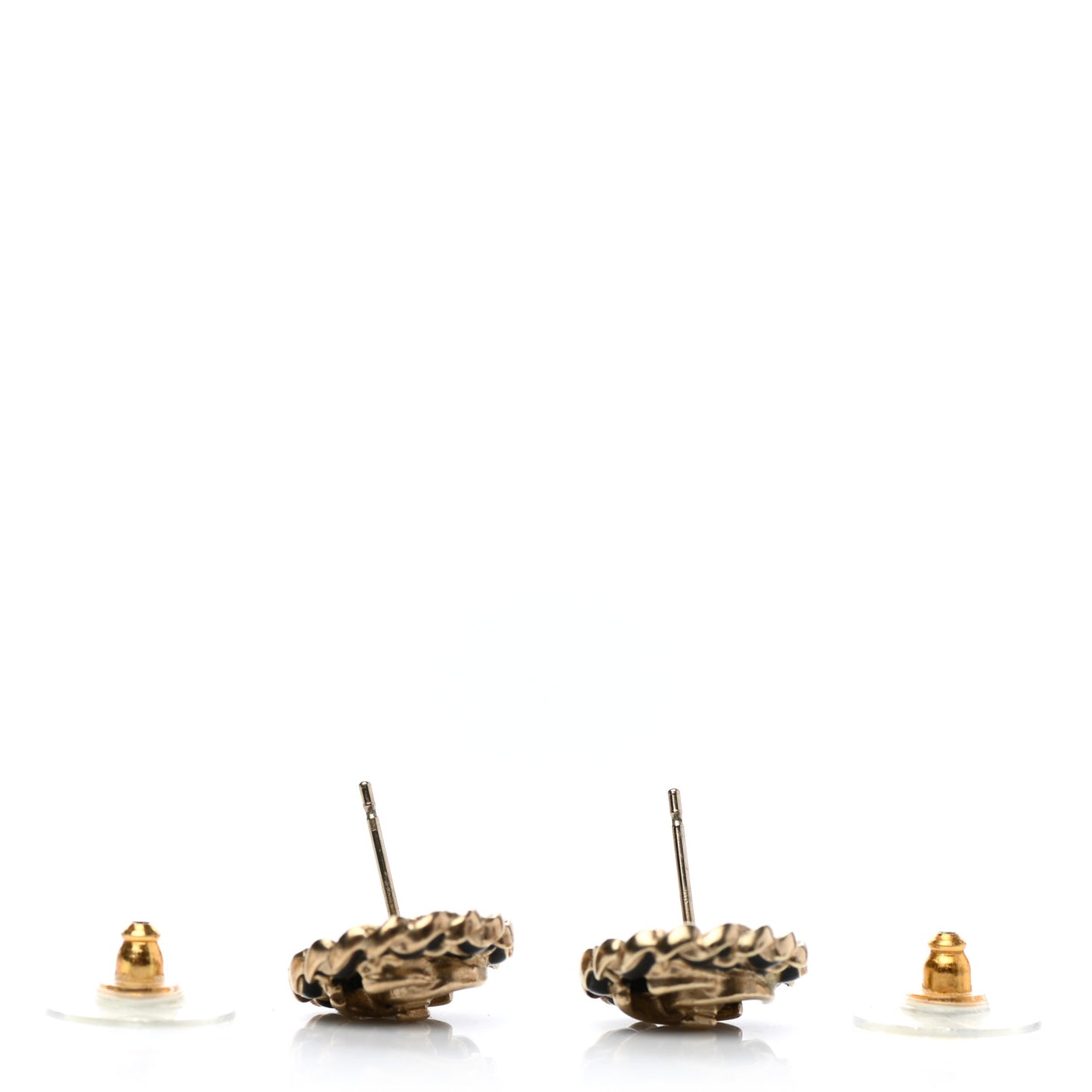 Metal Enamel CC Chain Turnlock Earrings Gold Black