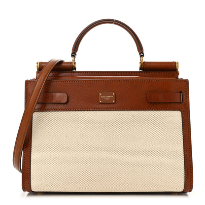 Dolce & Gabbana Calfskin Canvas Medium Sicily 62 Brown Beige 1 of 13