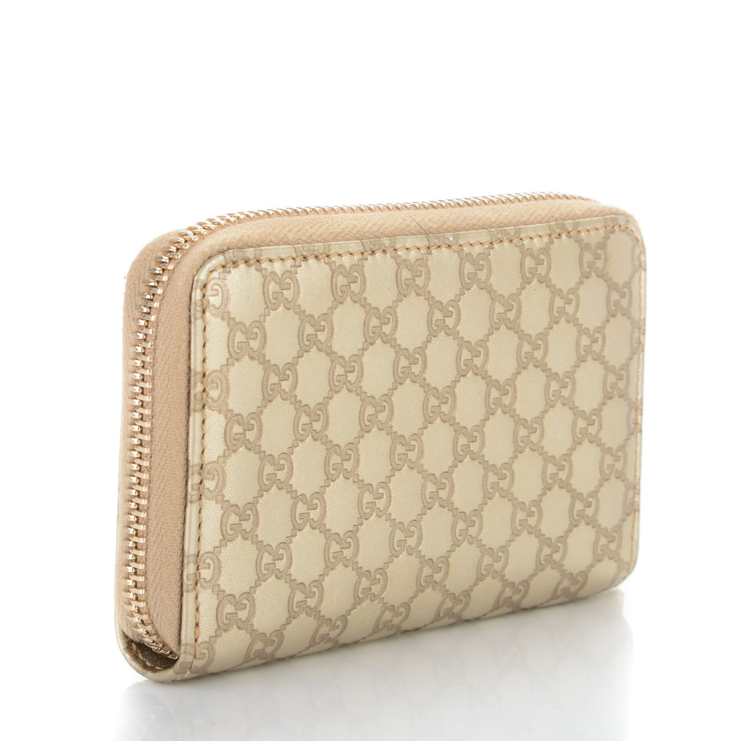 Metallic Microguccissima Zip Around Card Case Golden Beige