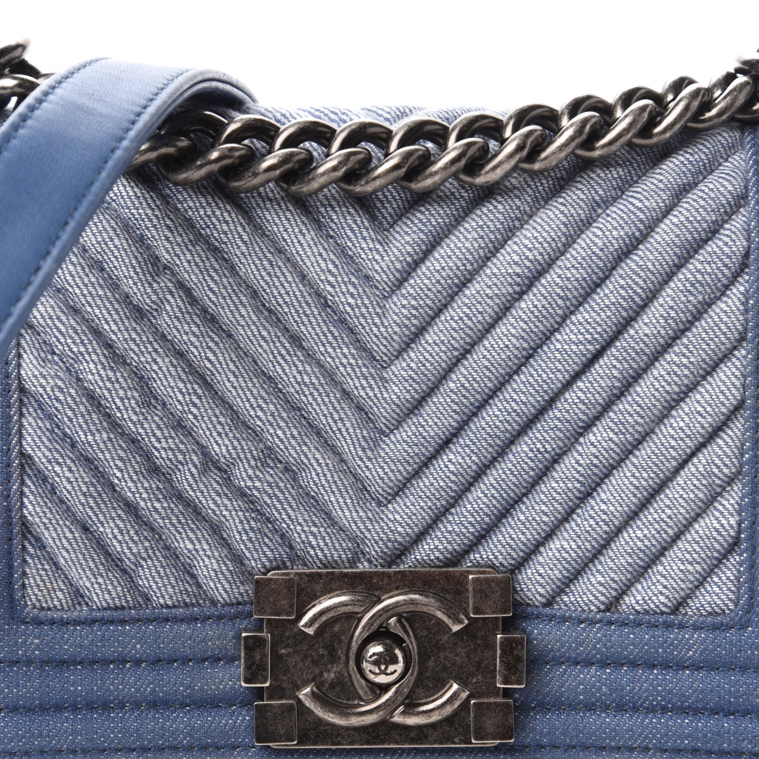 Chanel Denim Chevron Small Boy Flap Light Blue 10 of 10