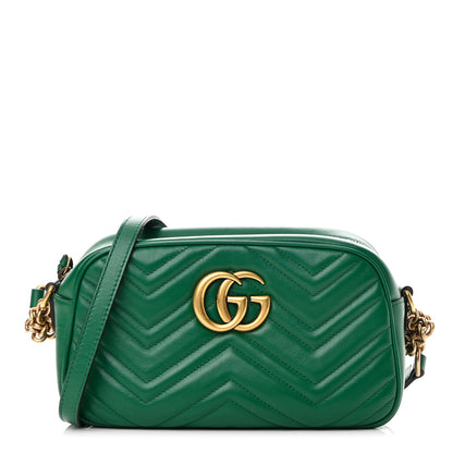 Gucci Calfskin Matelasse Small GG Marmont Chain Shoulder Bag Emerald Green 1 of 14
