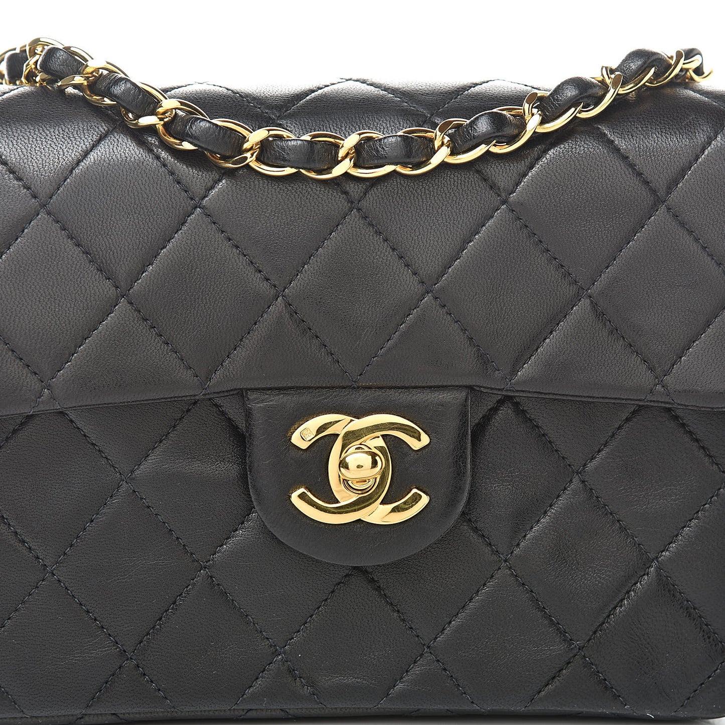 Lambskin Quilted Mini Square Flap Black