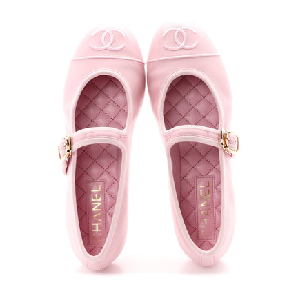 Chanel Lambskin Mary Jane Flats 37.5 Light Pink 2 of 10