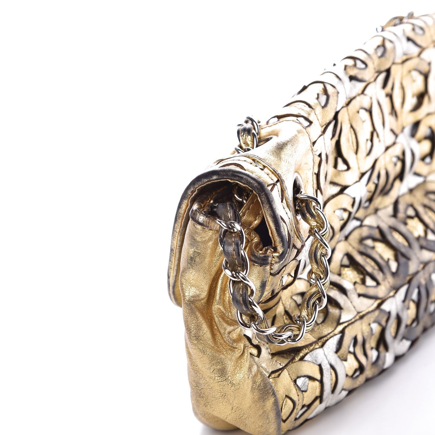 Metallic Crackled Calfskin Medium CC Mix Flap Gold Silver