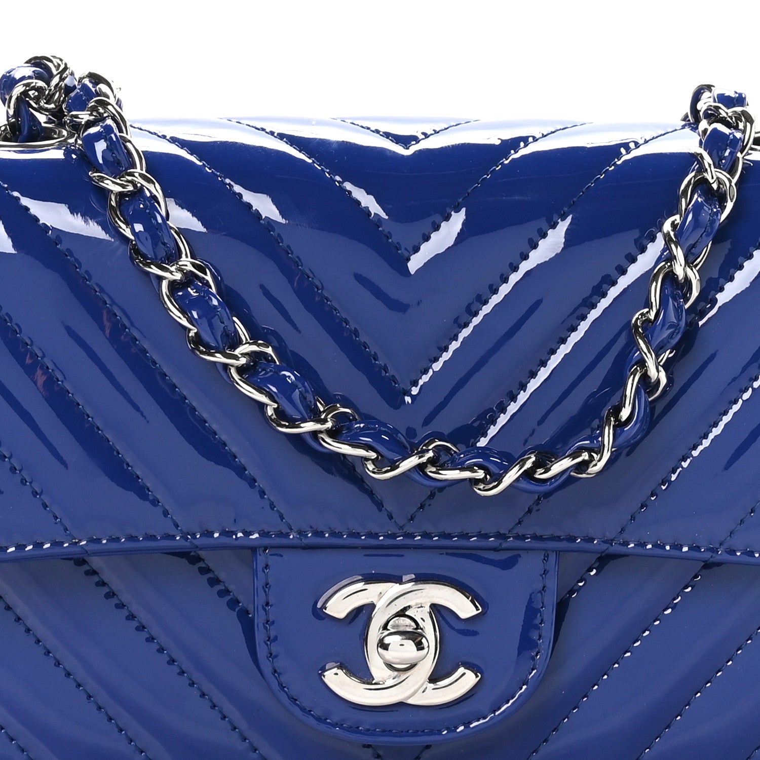 Chanel Patent Calfskin Chevron Quilted Mini Rectangular Flap Blue 8 of 10