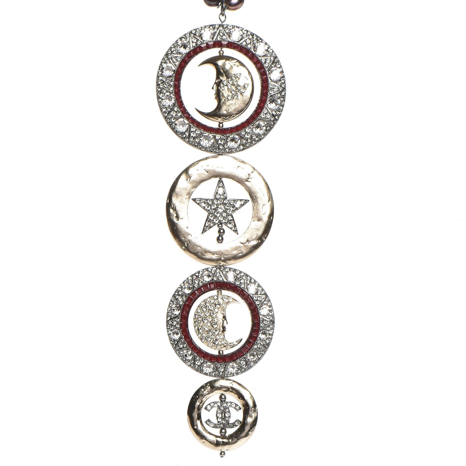 Chanel Ruthenium Crystal CC Star Moon Circle Necklace Multicolor 4 of 9