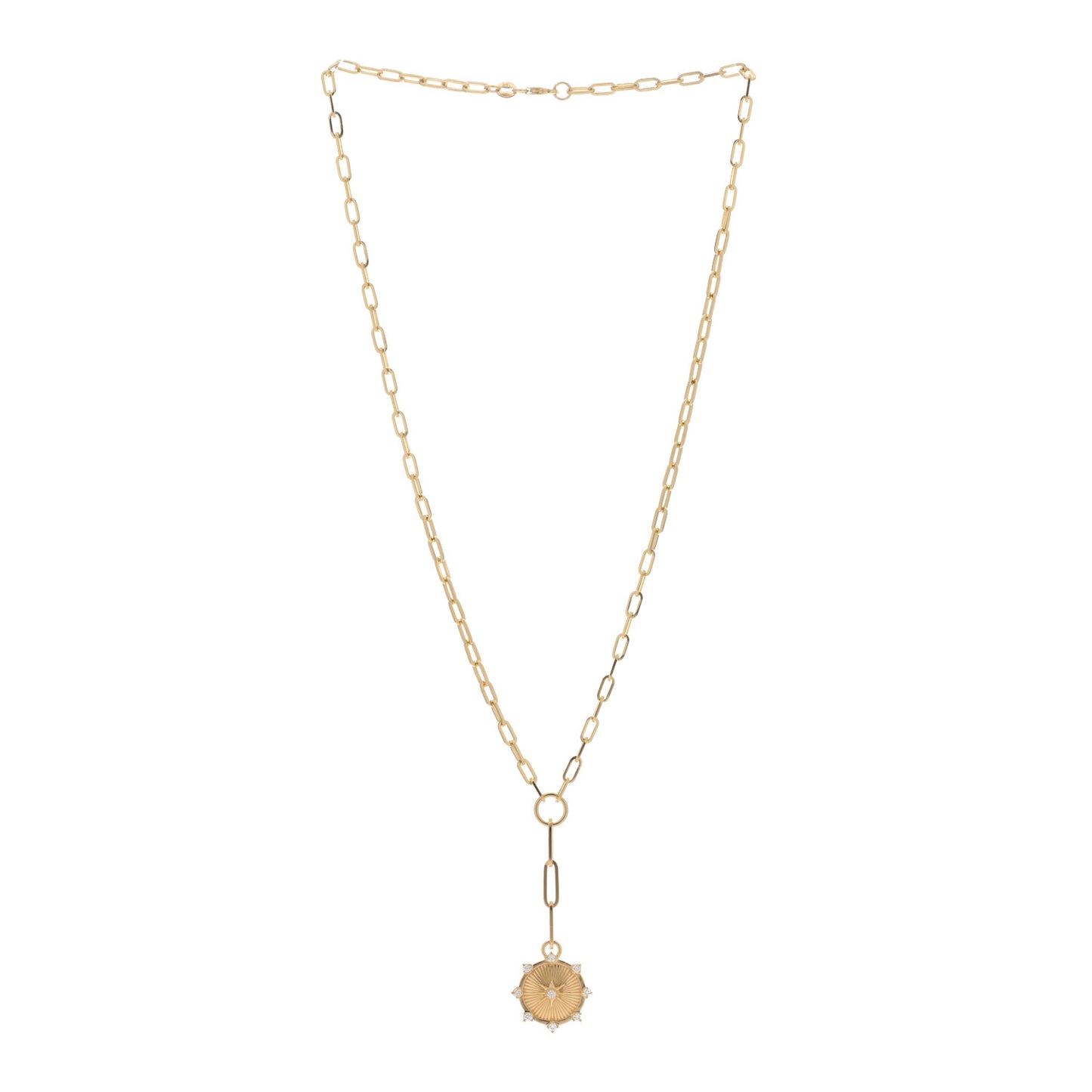 18K Yellow Gold Diamond Spark Love Refined Clip Extension Chain Necklace