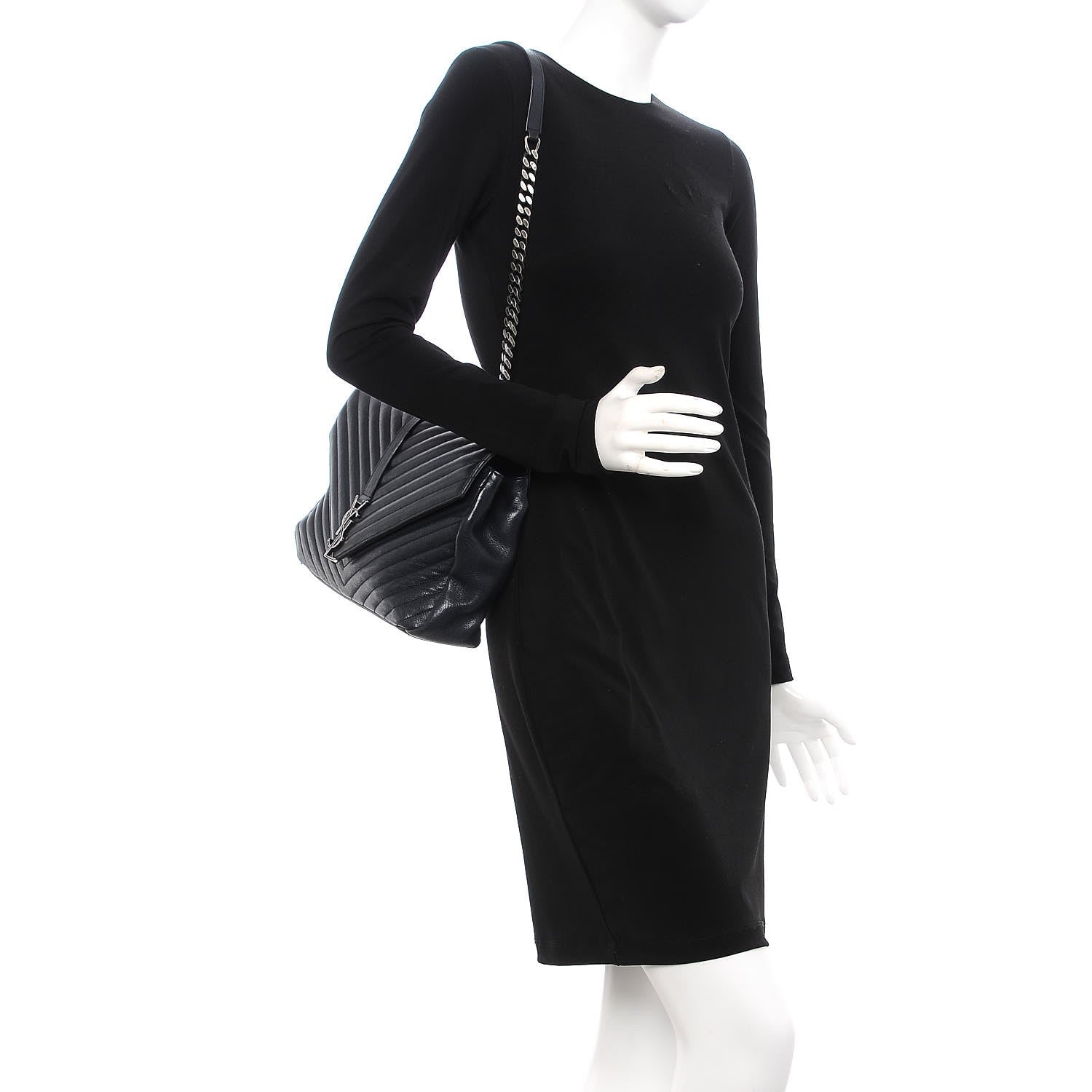 Saint Laurent Sheepskin Matelasse Chevron Monogram Large College Satchel Navy Blue 2 of 17