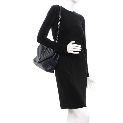 Saint Laurent Sheepskin Matelasse Chevron Monogram Large College Satchel Navy Blue 2 of 17
