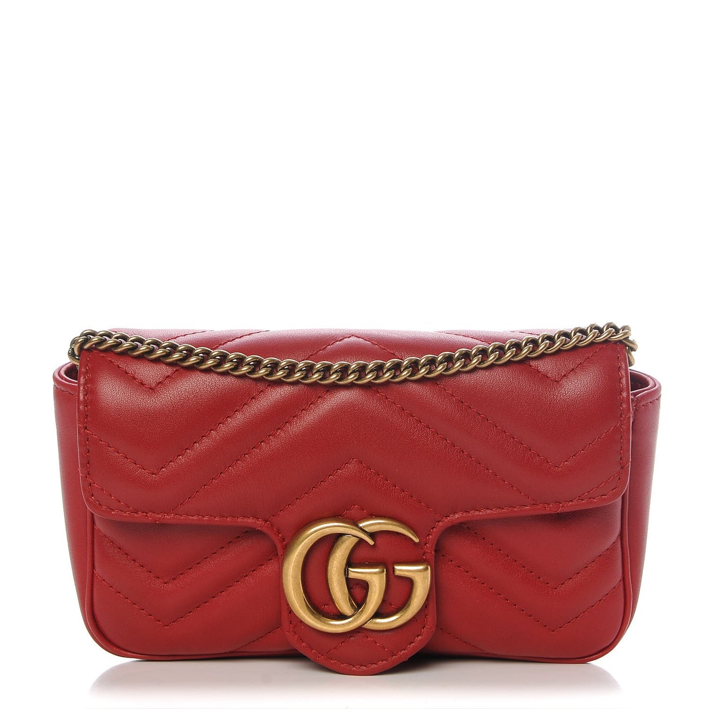 Calfskin Matelasse Super Mini GG Marmont Shoulder Bag Hibiscus Red