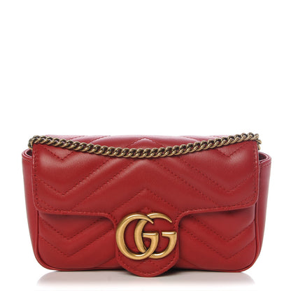 Gucci Calfskin Matelasse Super Mini GG Marmont Shoulder Bag Hibiscus Red 1 of 8