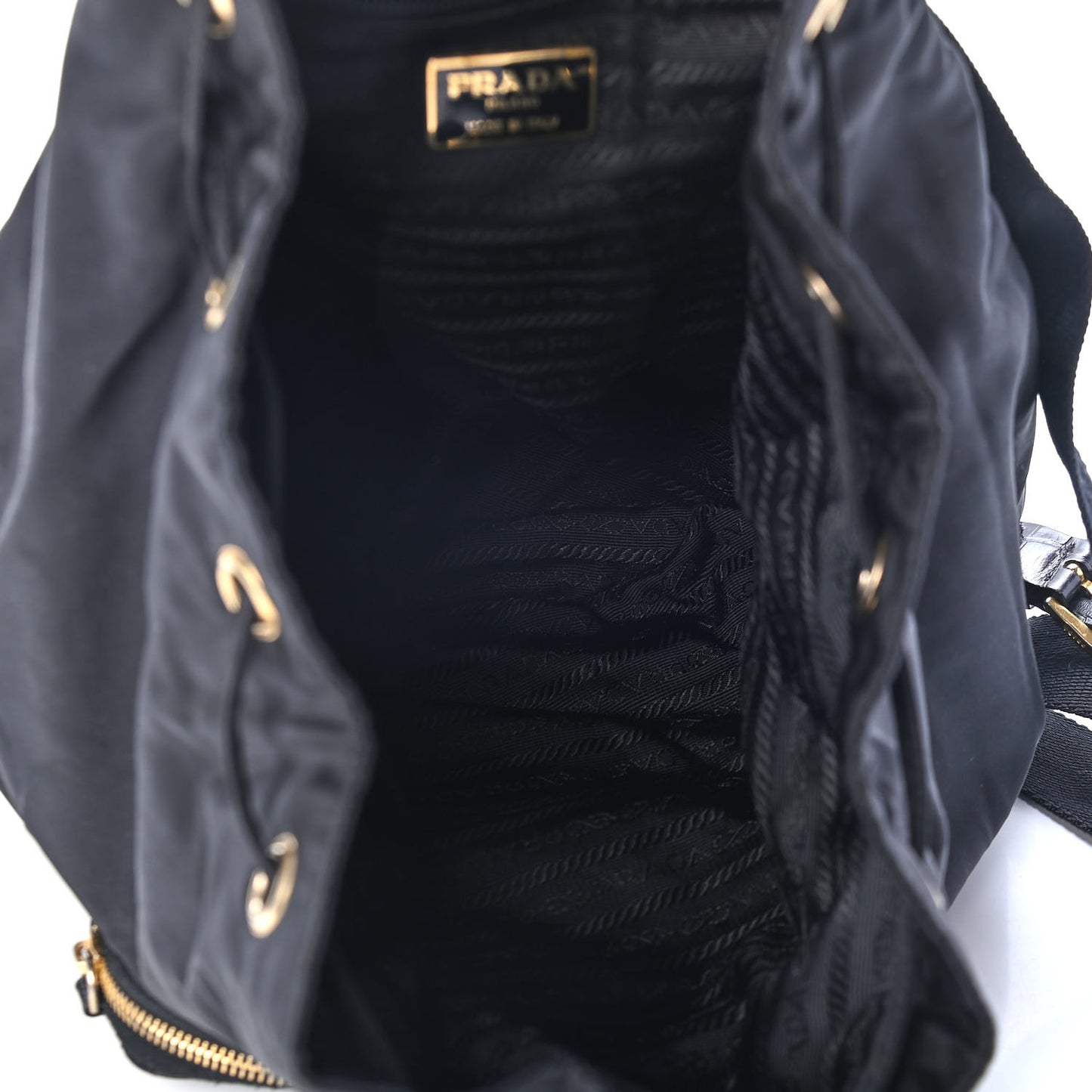 Tessuto Nylon Crocodile Embossed Calfskin Cinch Backpack Black