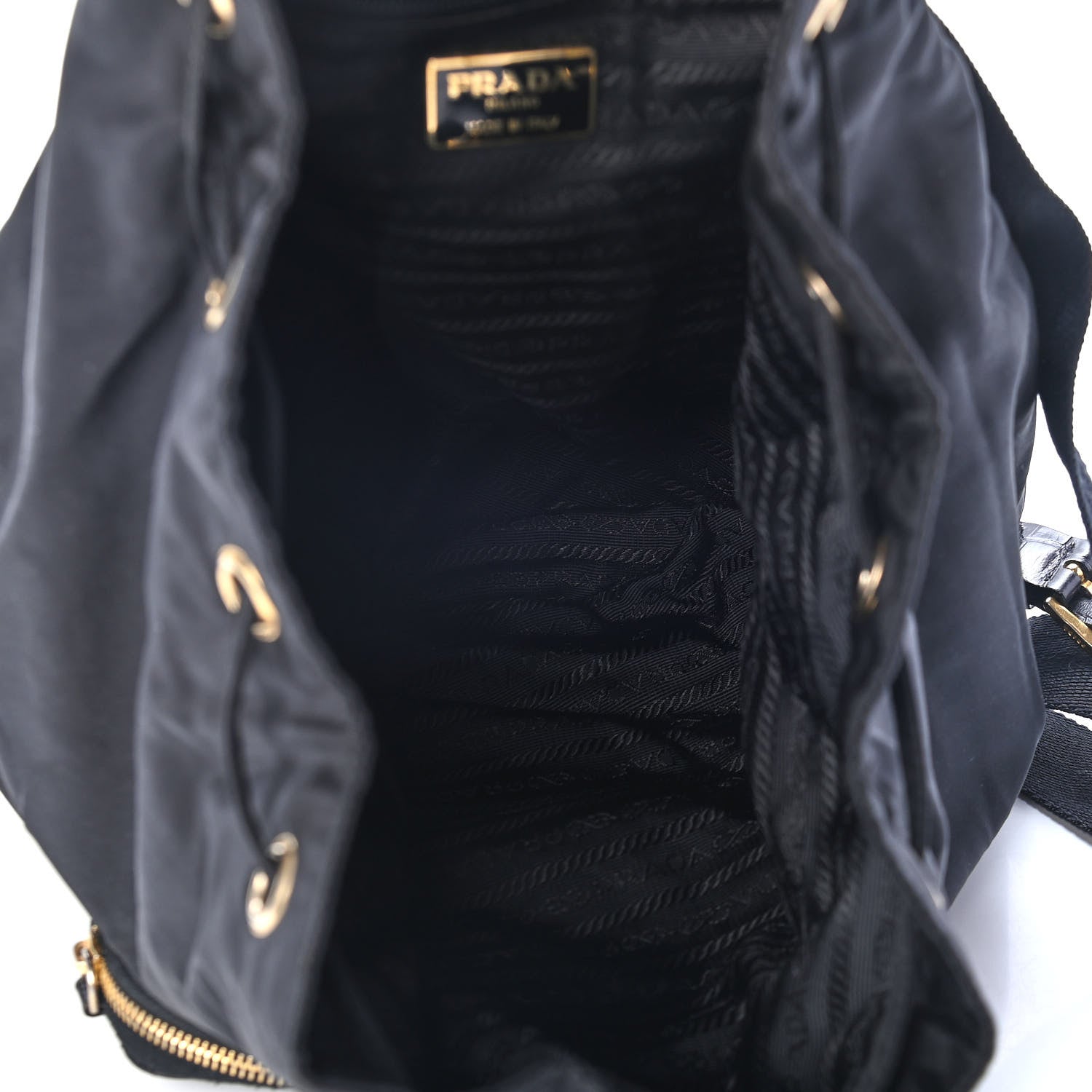 Prada Tessuto Nylon Crocodile Embossed Calfskin Cinch Backpack Black 4 of 5