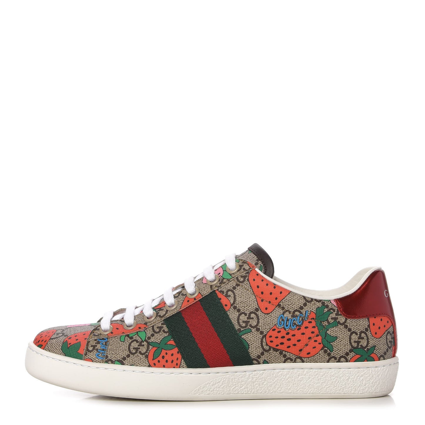 GG Supreme Monogram Strawberry Web Womens Ace Sneakers 37 Beige Multicolor Red Green