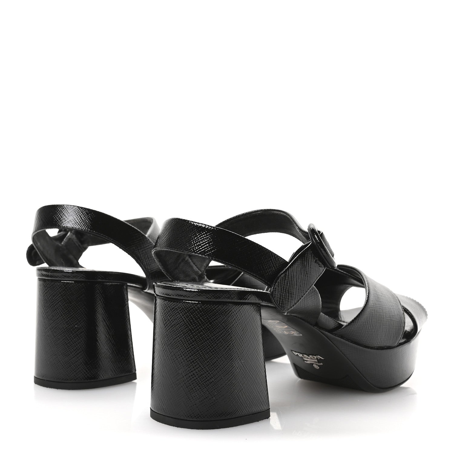 Prada Vernice Saffiano Embossed Crisscross Platform 20/65mm Sandals 37.5 Black 5 of 7
