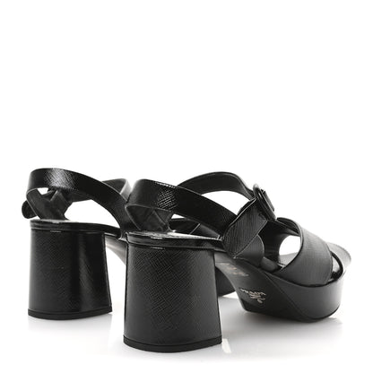Prada Vernice Saffiano Embossed Crisscross Platform 20/65mm Sandals 37.5 Black 5 of 7